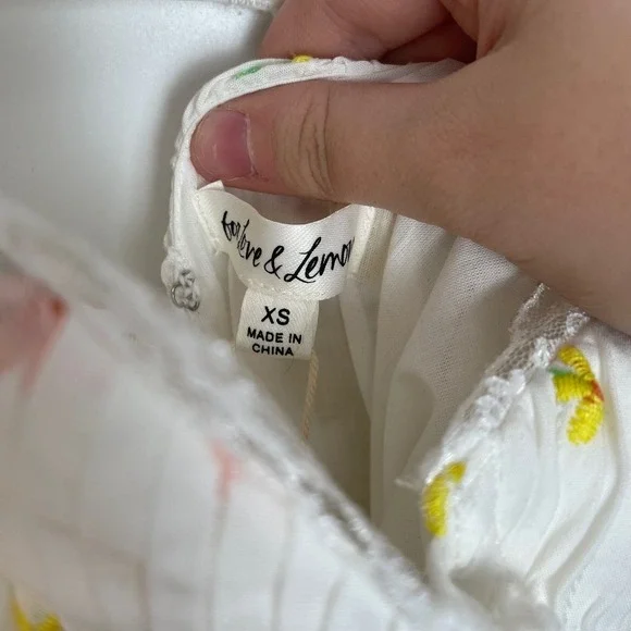 For Love & Lemons Celia Floral Embroidered Shirred Lace-Up Mini Dress XS - Picture 6 of 14